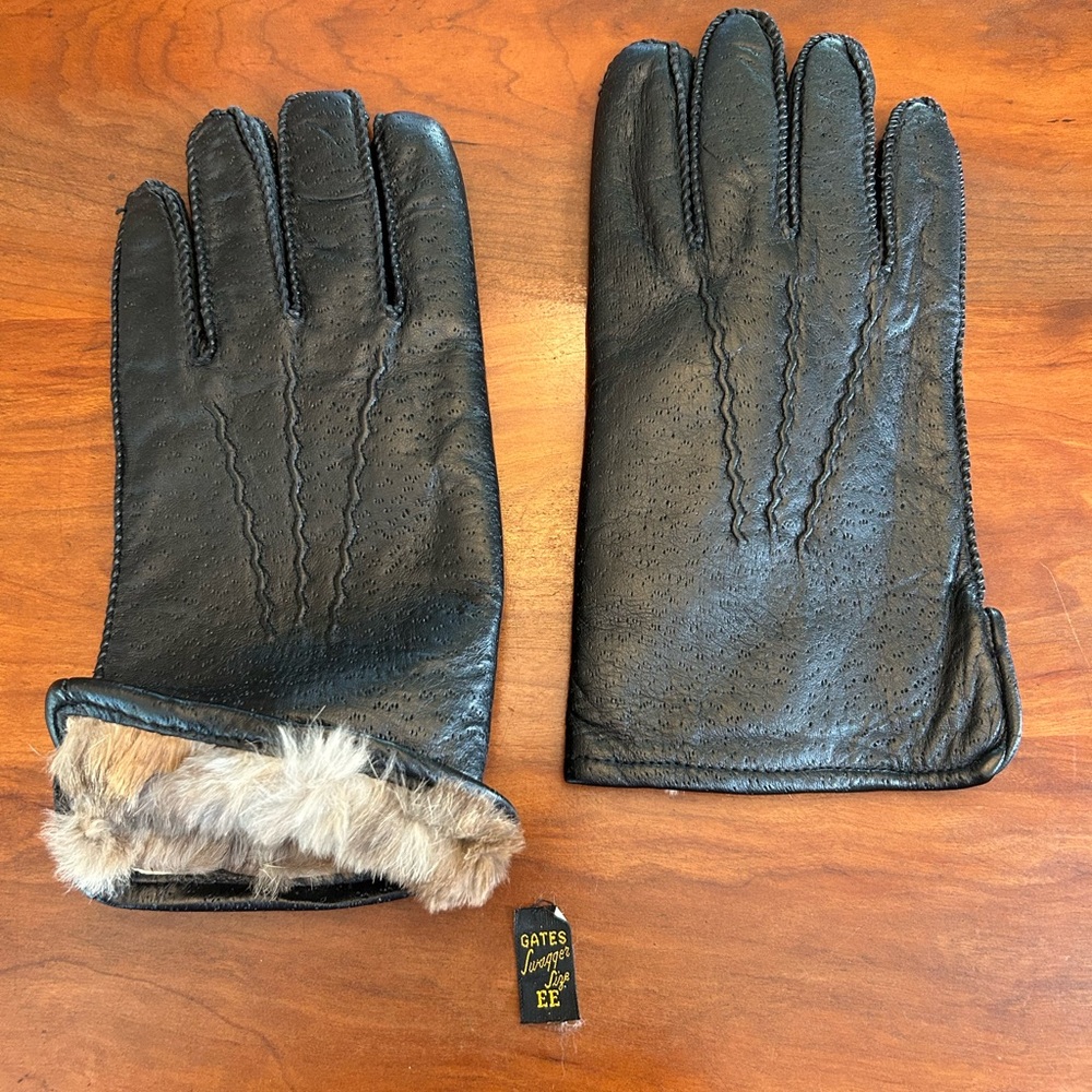 Vintage Gates Swagger Black Leather Gloves with Fur Lining Size EE